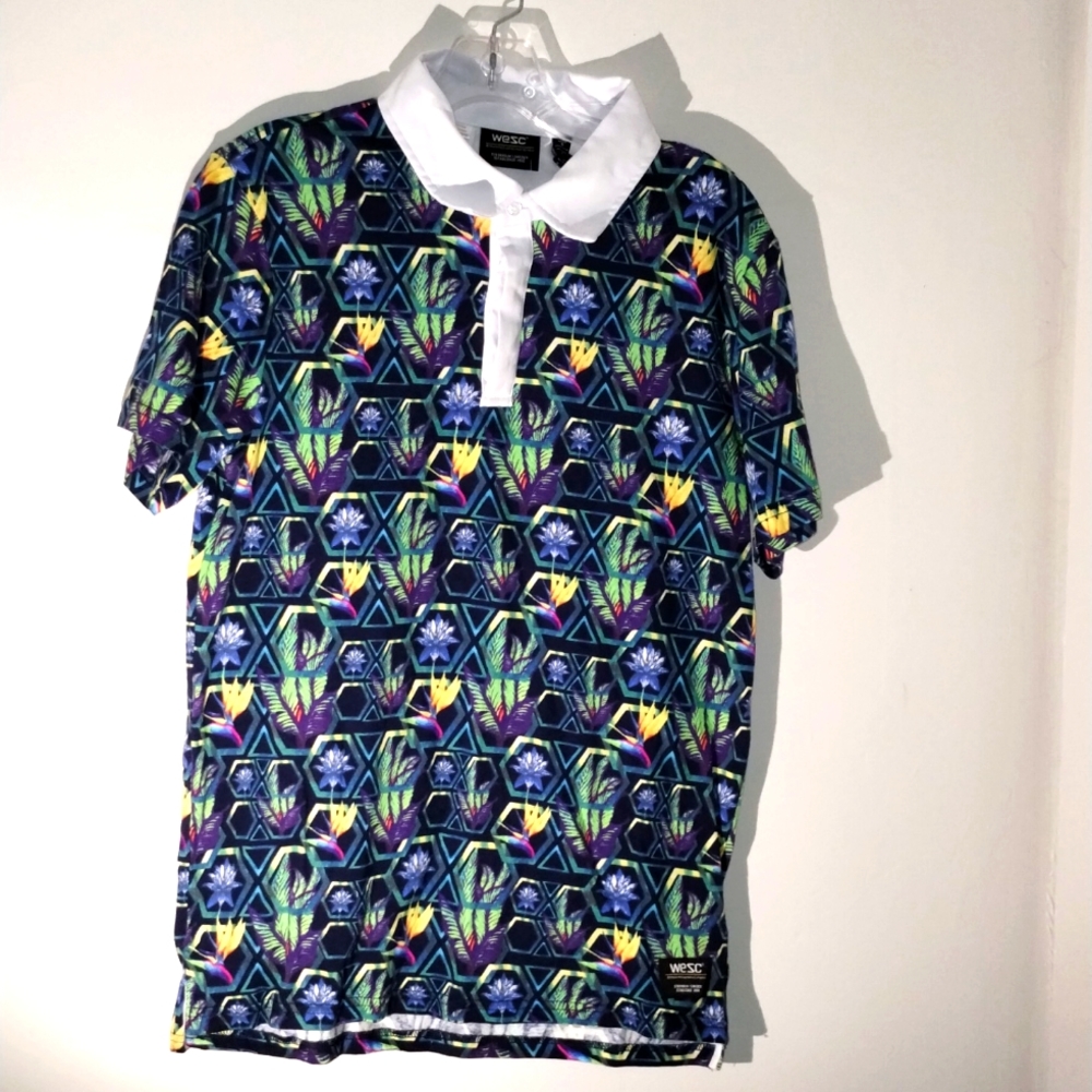 WESC polo shirt floral geometric S/M nwt